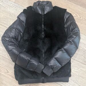 Women’s designer (Elizabeth and James) 
Black Puffer Jacket with Fur Detail